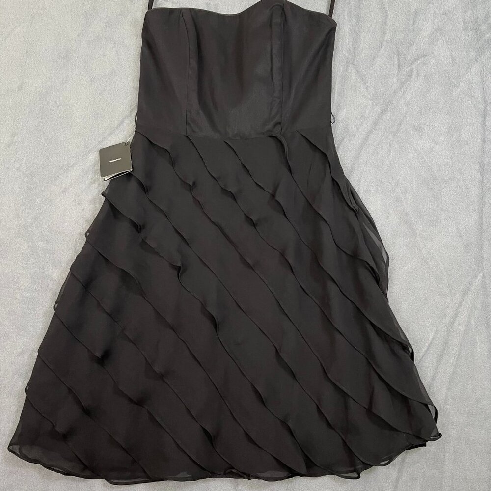 WHBM Black Chiffon Ruffle Strapless Cocktail Dress NWT sz 4
